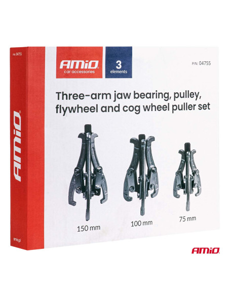Zestaw trójramiennych ściągaczy do łożysk oraz kół pasowych, zębatych i zamachowych AMIO-04755