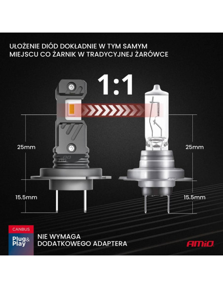 Żarówki H7 H18 6000K Canbus 60W LED seria HYBRID AMIO-04115