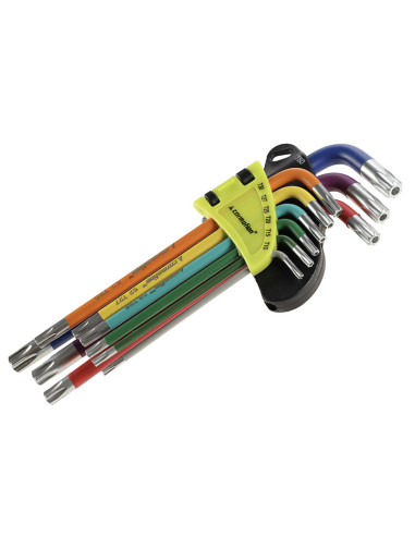 Klucze trzpieniowe otworowe 230 mm do śrub TORX, T10 - T50, 9 szt., kolorowe  63831