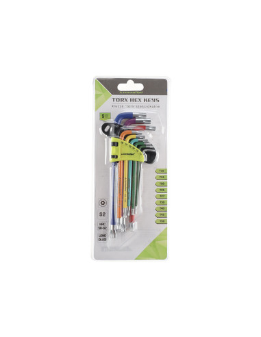 Klucze trzpieniowe otworowe 230 mm do śrub TORX, T10 - T50, 9 szt., kolorowe  63831