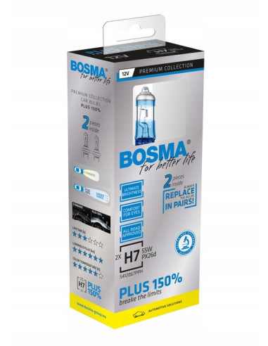 ŻARÓWKI BOSMA PLUS +150% H7 12V 55W 2szt