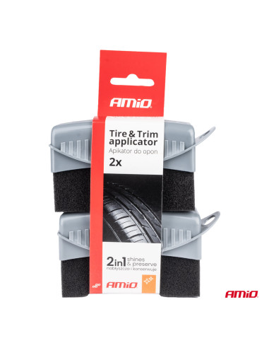 Aplikator do opon samochodowych w plastikowej obudowie, miękka gąbka 2 szt. AMIO-04019