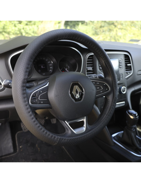 Pokrowiec na kierownicę, "M" 37-39 cm, z 1 odcinka skóry naturalnej, perforowany, czarny  58210