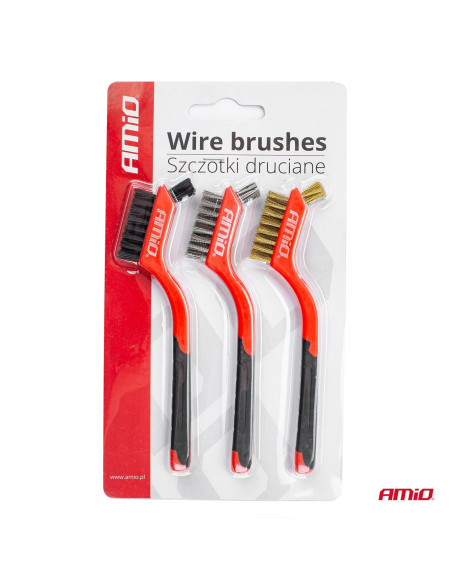 Szczotki druciane zestaw komplet 3 szt. AMIO-02827